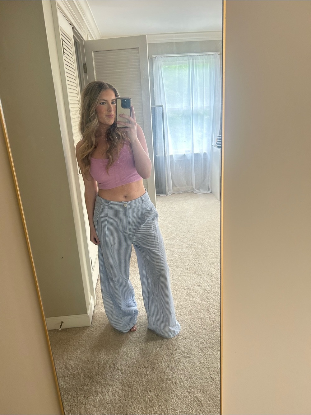 SHEIN Light Blue Striped Straight Leg Pants
